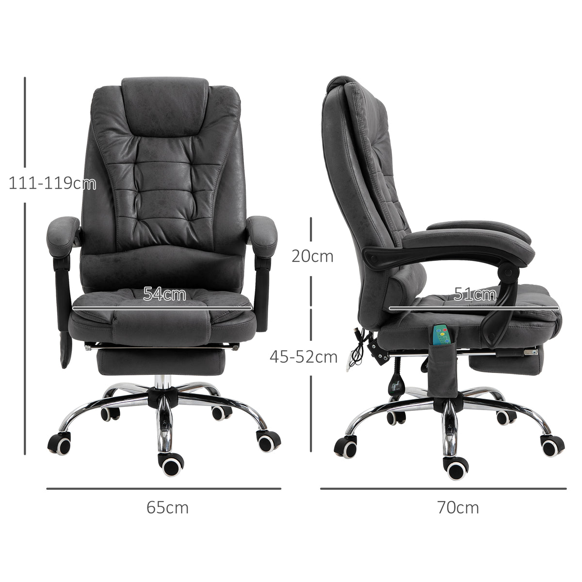 Fauteuil de bureau massant chauffant hauteur réglable dossier inclinable repose-pied + coussin lombaires intégrés-2