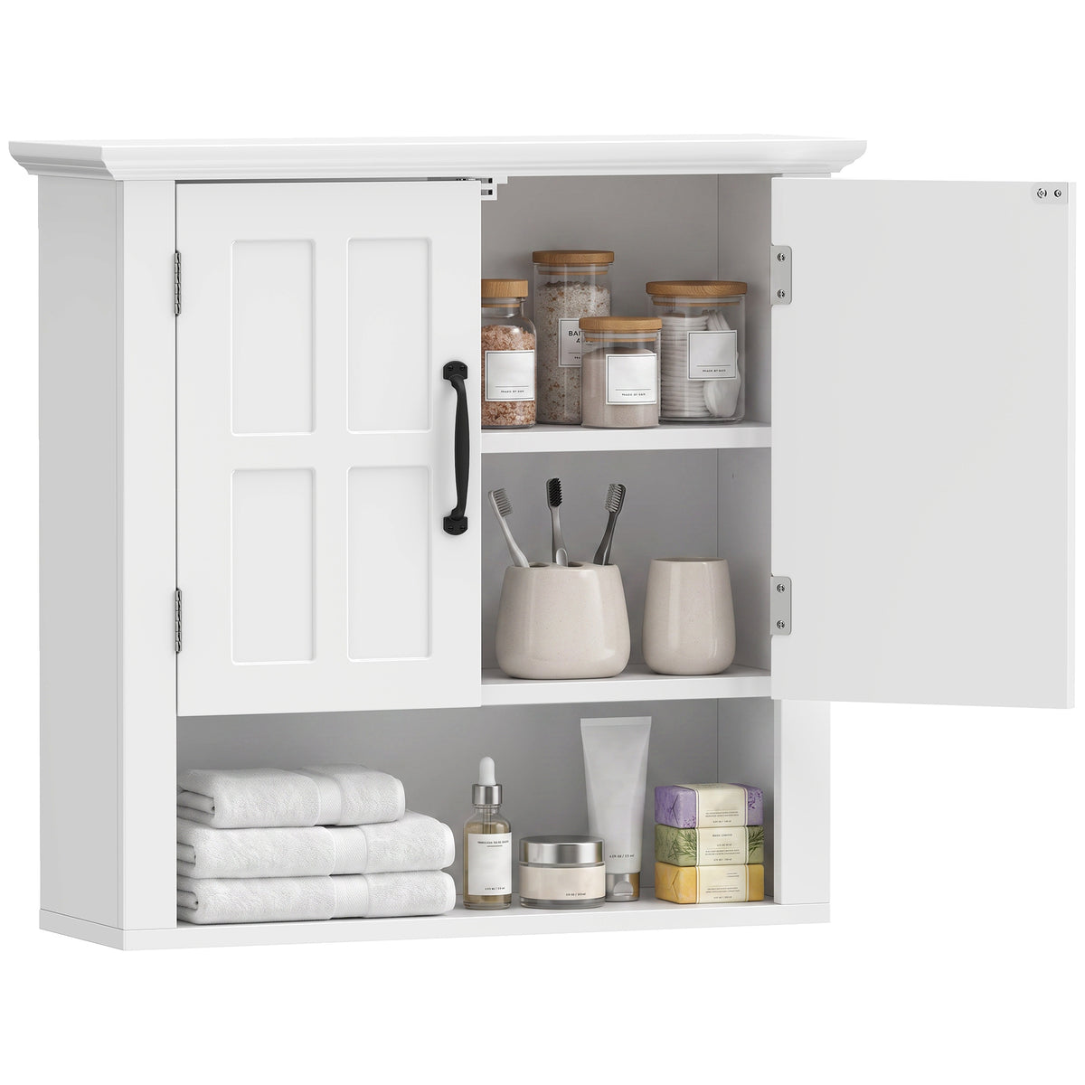 Armoire Haute Murale de Salle de Bain ou WC Placard 2 Portes 2 étagères Niche dim. 60L x 20l x 58H cm MDF Panneaux Particules Blanc-0