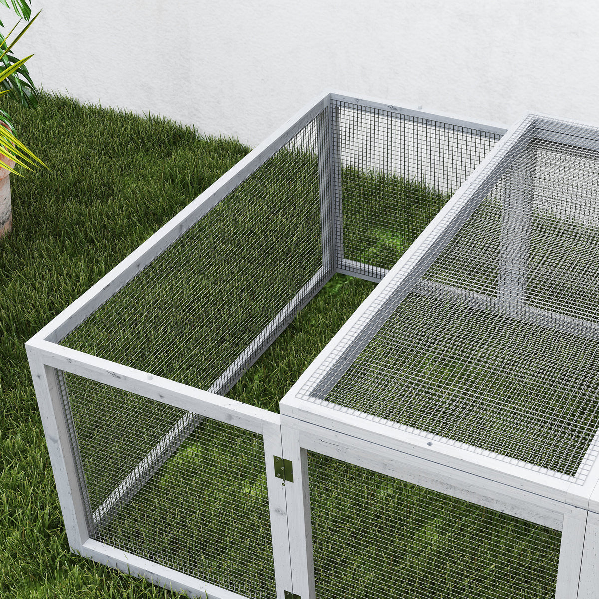 Clapier cage à lapins extérieur intérieur 2 portes supérieures 181L x 100l x 48H cm bois massif gris-8