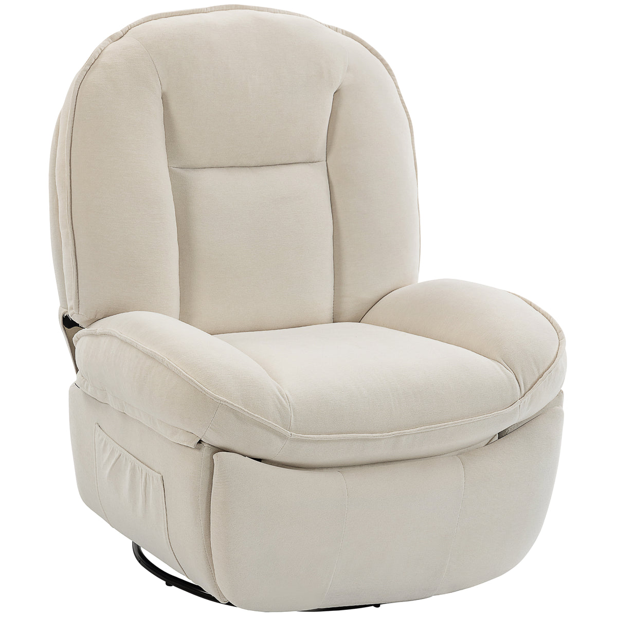 Fauteuil inclinable en chenille, fauteuil de relaxation pivotant à 360°, assise large, poches latérales, crème-0