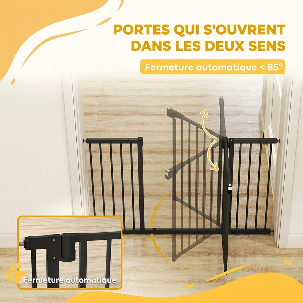 Barrière de sécurité pour chiens et bébés 76 à 130 cm avec extension fixation par pression sans perçage blanc-4