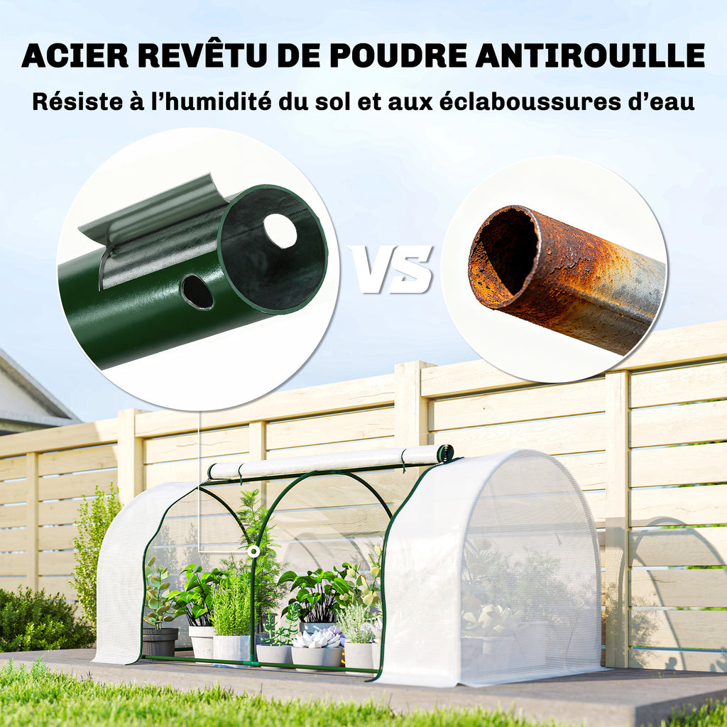 Serre de jardin mini serre serre à tomates 2 x 1 x 0,8 m porte zippée bâche PE acier blanc-4