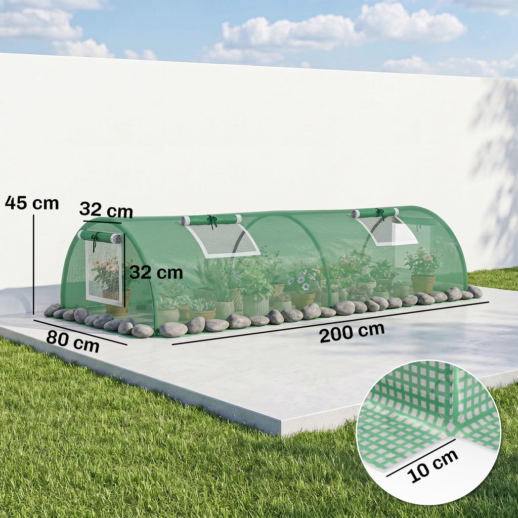 Mini Serre de Jardin mini serre tunnel à tomates 200 x 80 x 45 cm Acier PE Anti-UV 4 portes en filet enroulables vert-2
