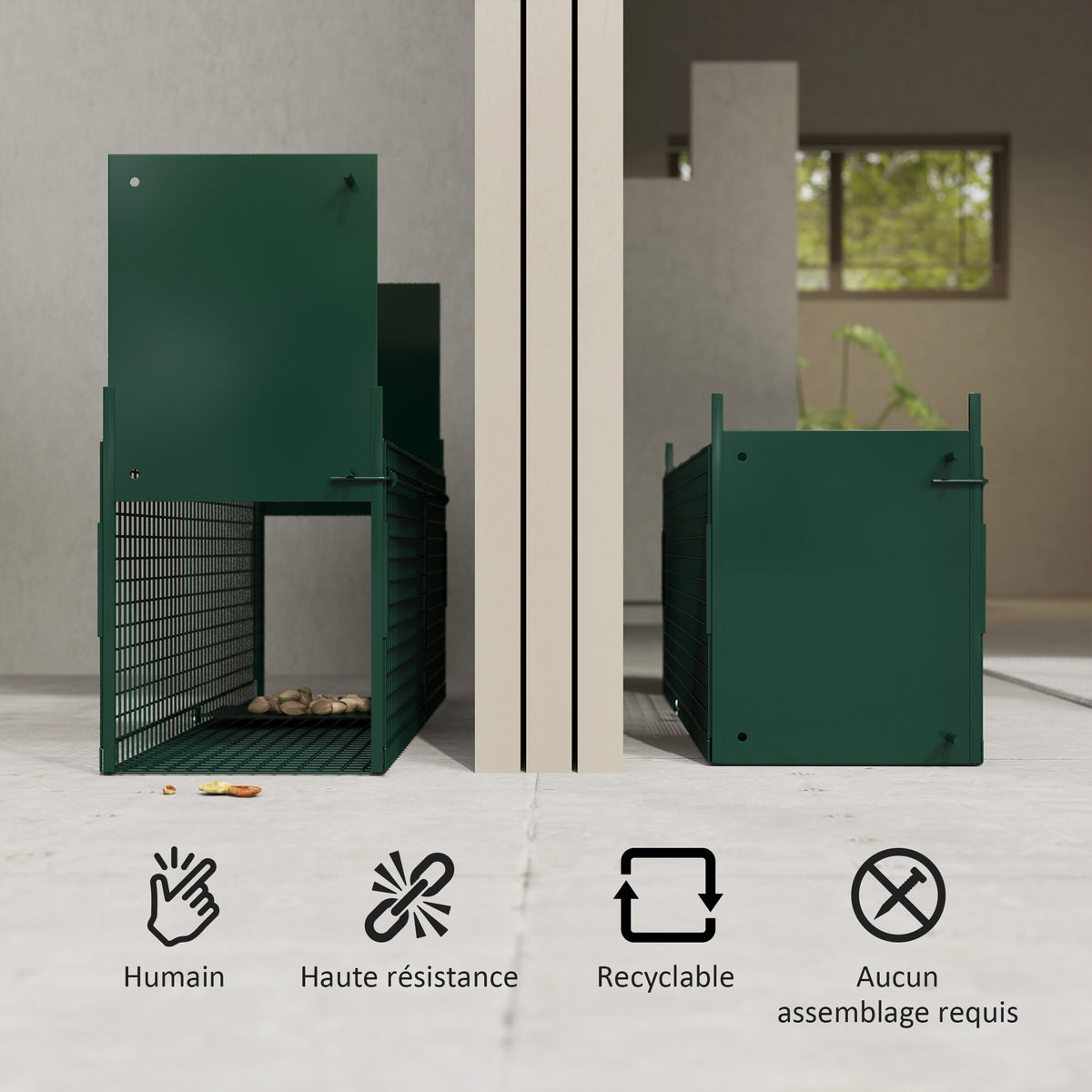 Cage attrape animaux nuisibles acier 2 entrées dim. 80 x 25 x 30 cm vert foncé-4