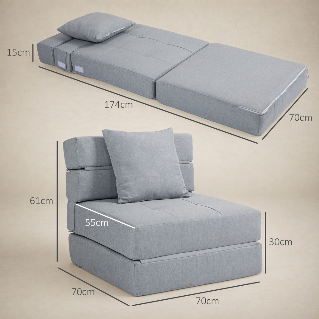 Chauffeuse canapé-lit convertible fauteuil 1 place avec 1 coussin déhoussable, tissu gris clair-2