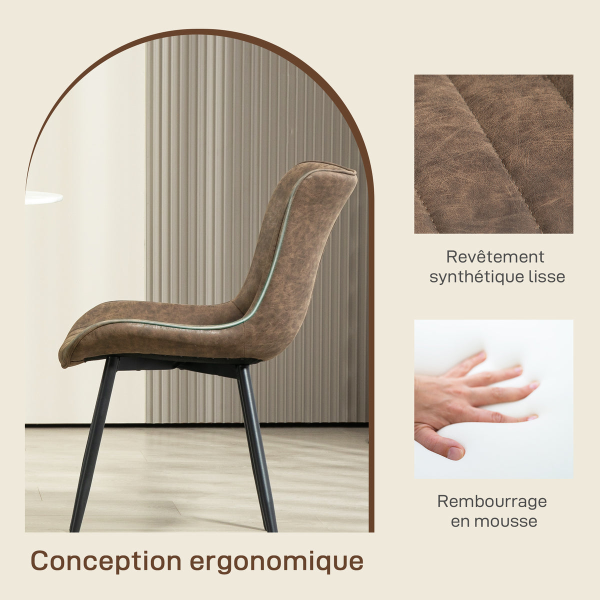 Lot de 2 chaises de salle à manger design moderne et capitonné pour salon, salle à manger, chambre à coucher, marron-4