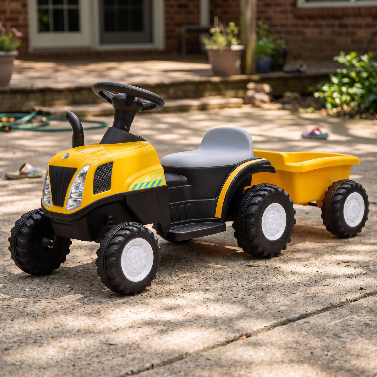 Tracteur Électrique Enfants 6 V avec Remorque Amovible, Voiture Électrique Enfants, Batterie au Lithium, 1-3 ans, Jaune-1