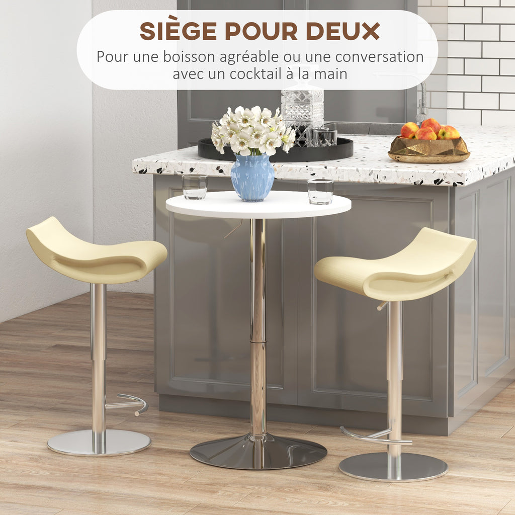 Table de bar ronde table haute cuisine réglable en hauteur 69-91 cm plateau pivotante à 360° blanc et argenté-5