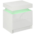 Table de chevet table de nuit lumière LED RVB panneau haute brillance avec 2 tiroirs pour salon chambre à coucher blanc-0