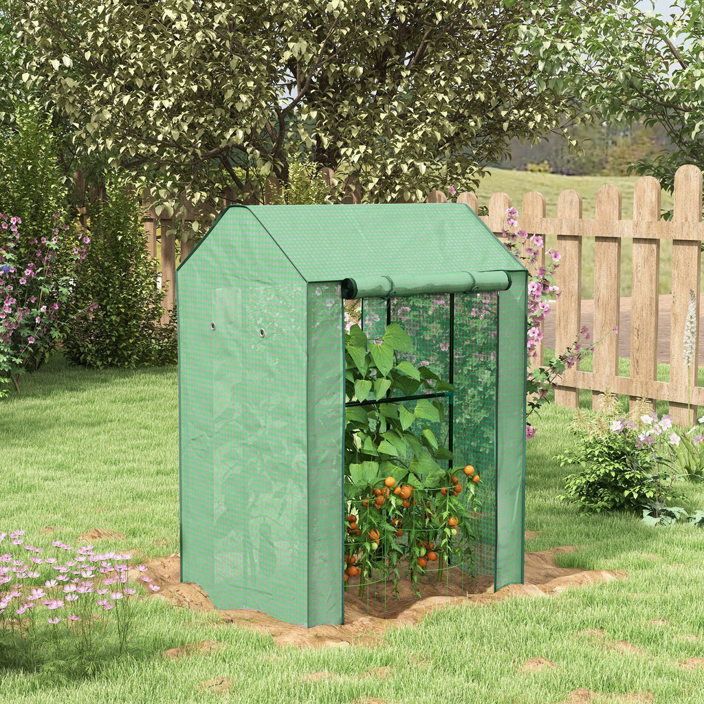 Serre de jardin avec 2 espaces et 2 portes enroulables - 0,8 m² Serre à tomates dim. 1L x 0,8l x 1,5H m, Acier et PE-1