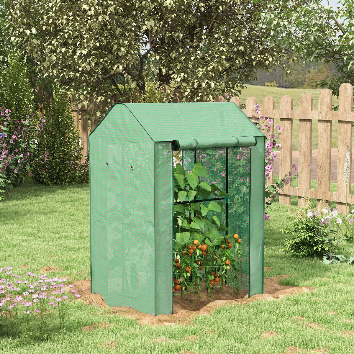 Serre de jardin avec 2 espaces et 2 portes enroulables - 0,8 m² Serre à tomates dim. 1L x 0,8l x 1,5H m, Acier et PE-1