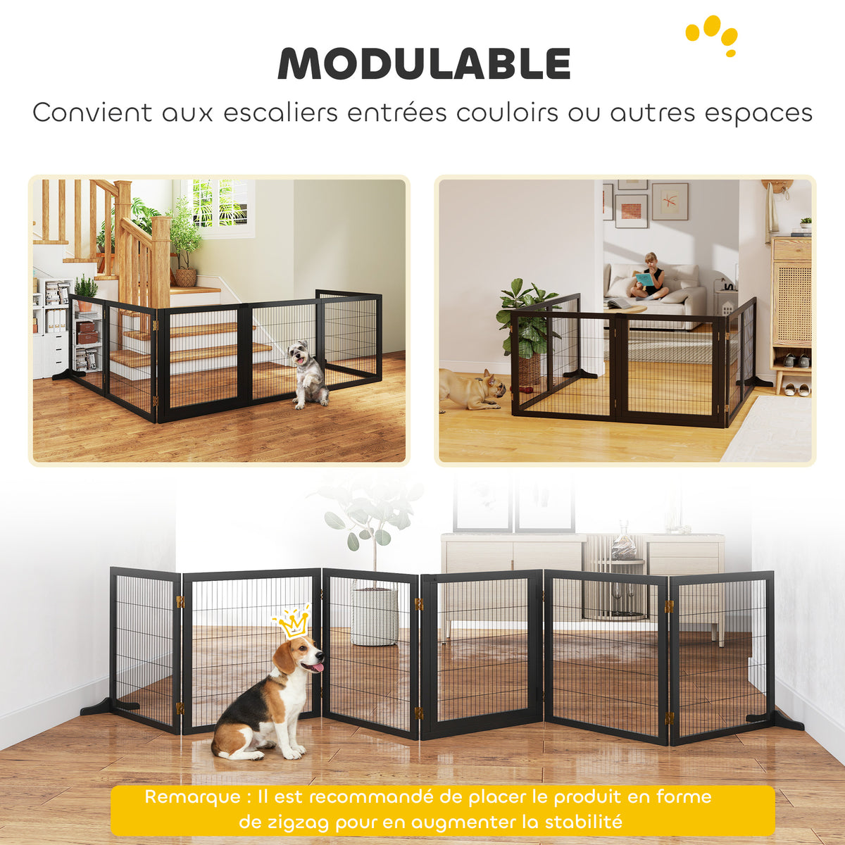 Barrière de sécurité pour chien barrière pliable à 6 panneaux avec pieds amovibles 432 x 36 x 70 cm noir-3