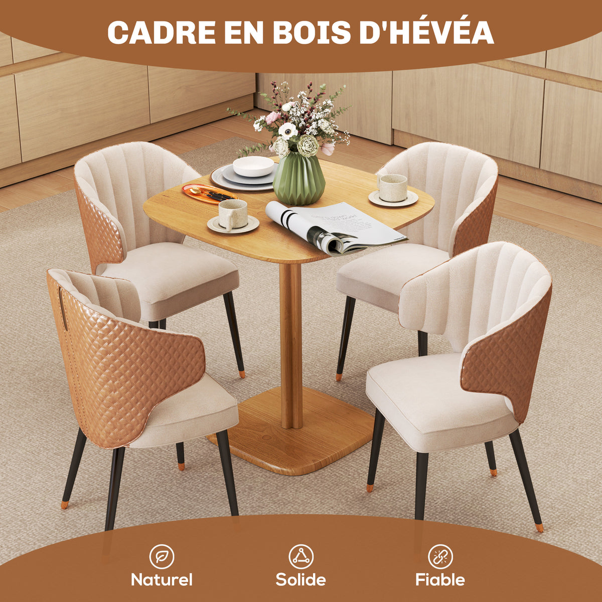 Table à manger pour 4 personne table de cuisine style moderne avec plateau aspect bois, 70 x 70 cm, bois naturel-3