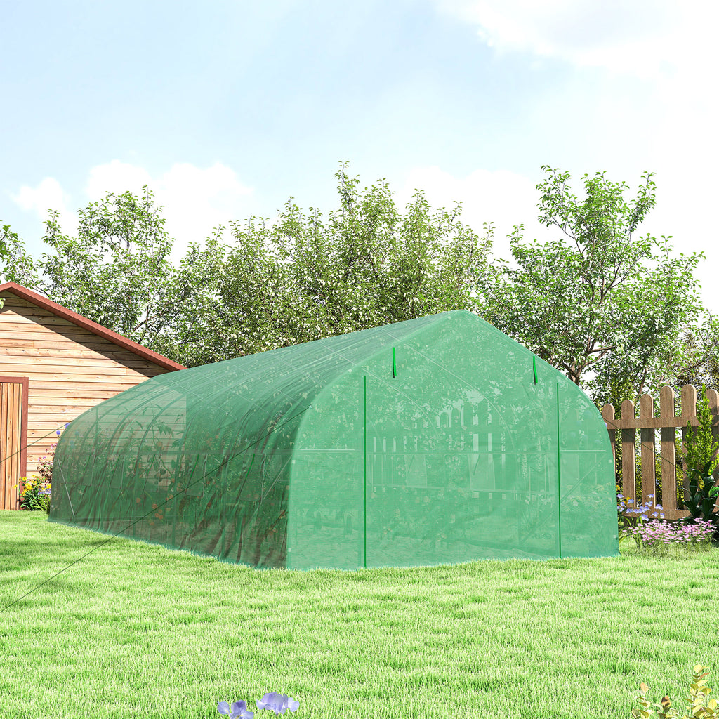 Serre de jardin tunnel grande taille avec bâche PE cadre en acier porte enroulable et 12 fenêtres 8 x 3 x 2 m vert-7