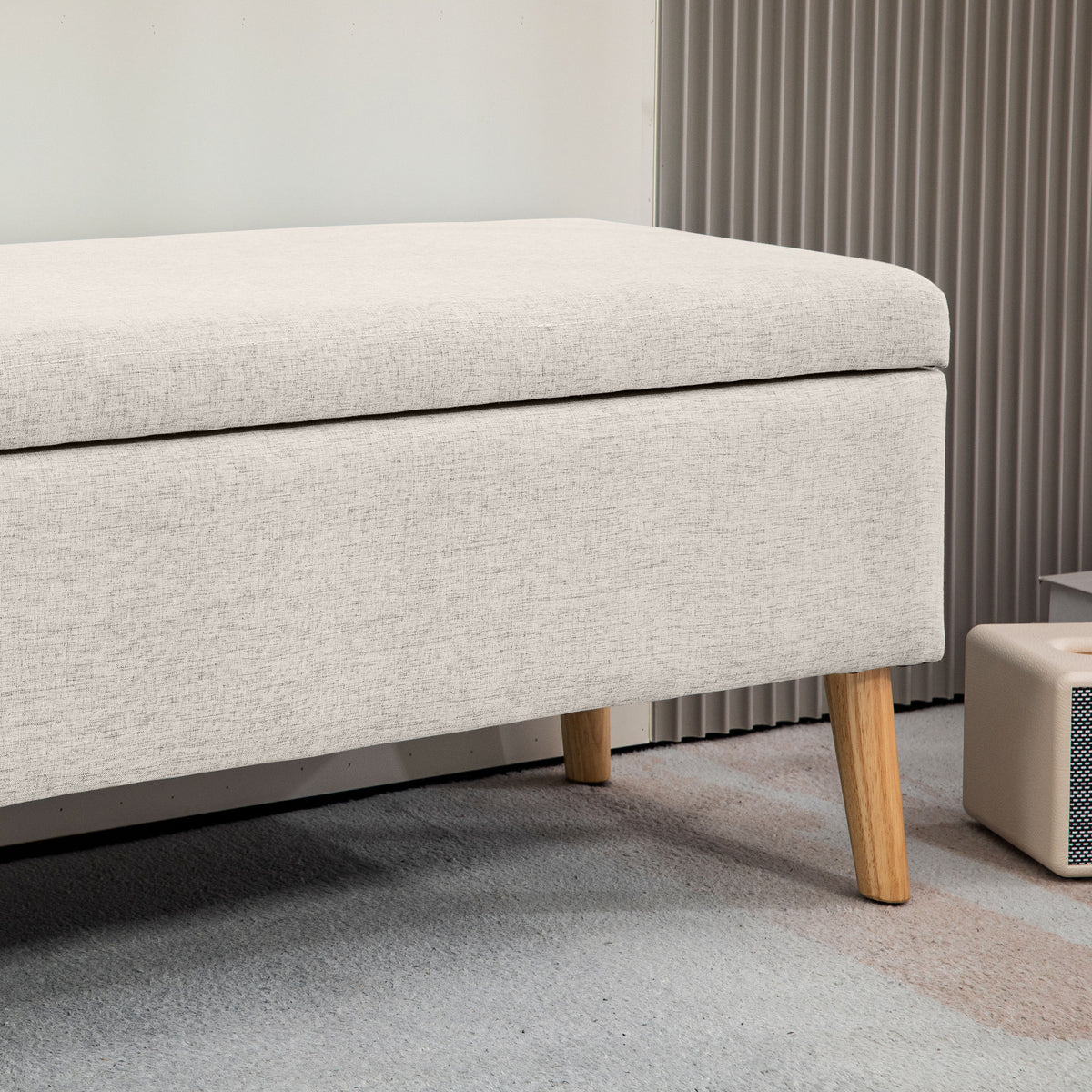 Banc coffre rangement rembourré aspect lin pour chambre à coucher, entrée, salon, charge 220 Kg, 110 x 39 x 45 cm, beige-8