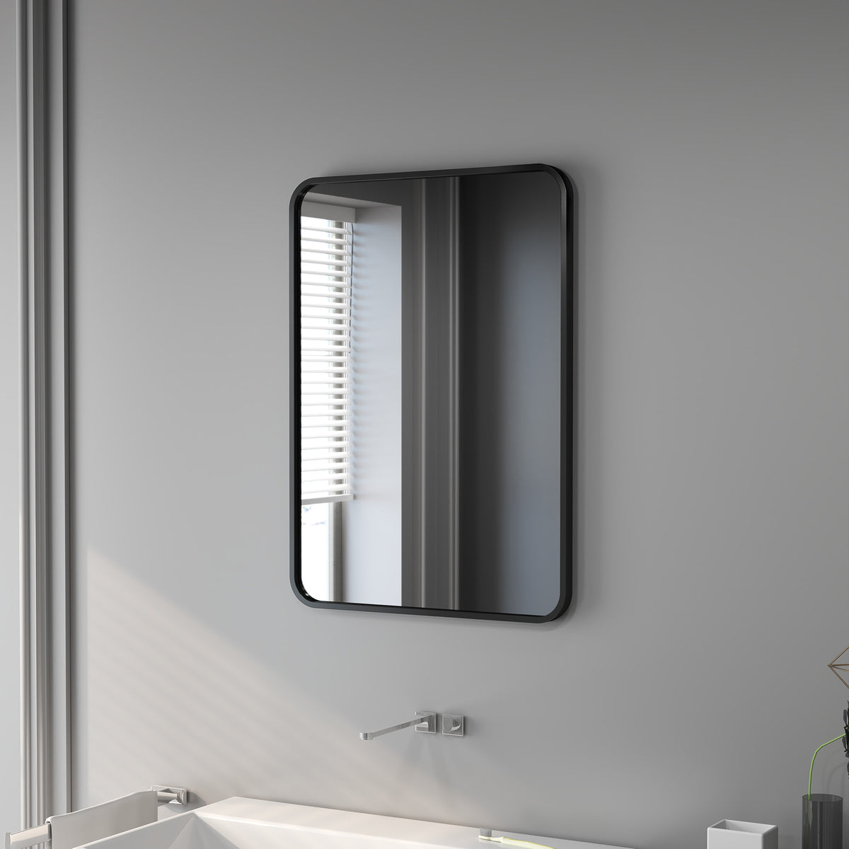 Miroir de Salle de Bain avec Cadre en Métal et Crochet, 50x2,5x70 cm, Noir-3