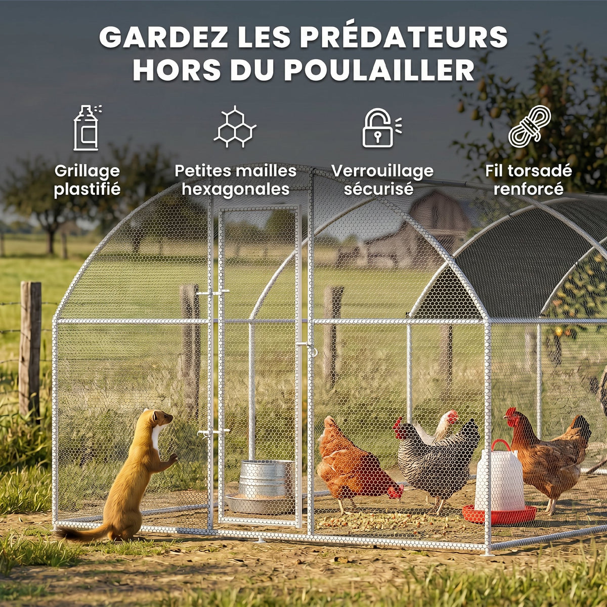 Grand enclos poulailler 15,96 ㎡ parc grillagé toit anti-UV porte verouillable 2,8 x 5,7 x 1,97 m argenté-4