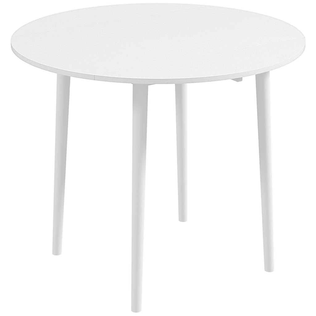 Table de salle à manger pliante 2 abattants, table ronde extensible pour 4 personnes, pieds en bois Ø 89 x 73,5 cm, blanc-0