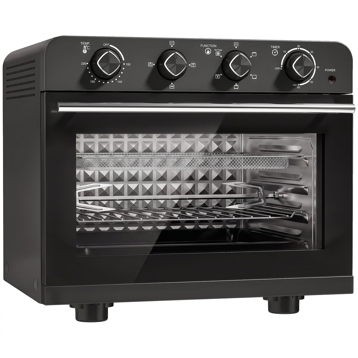 Friteuse à Air Chaud 36L, Four à Air Chaud 1800 W avec Rôtissoire, Plaque de Cuisson, Panier de Friture et Grille, Noir-0