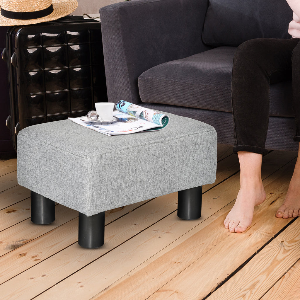 Pouf repose-pied tabouret bas en tissu de lin capacité de charge 110 Kg 40 x 30 x 24 cm gris-4