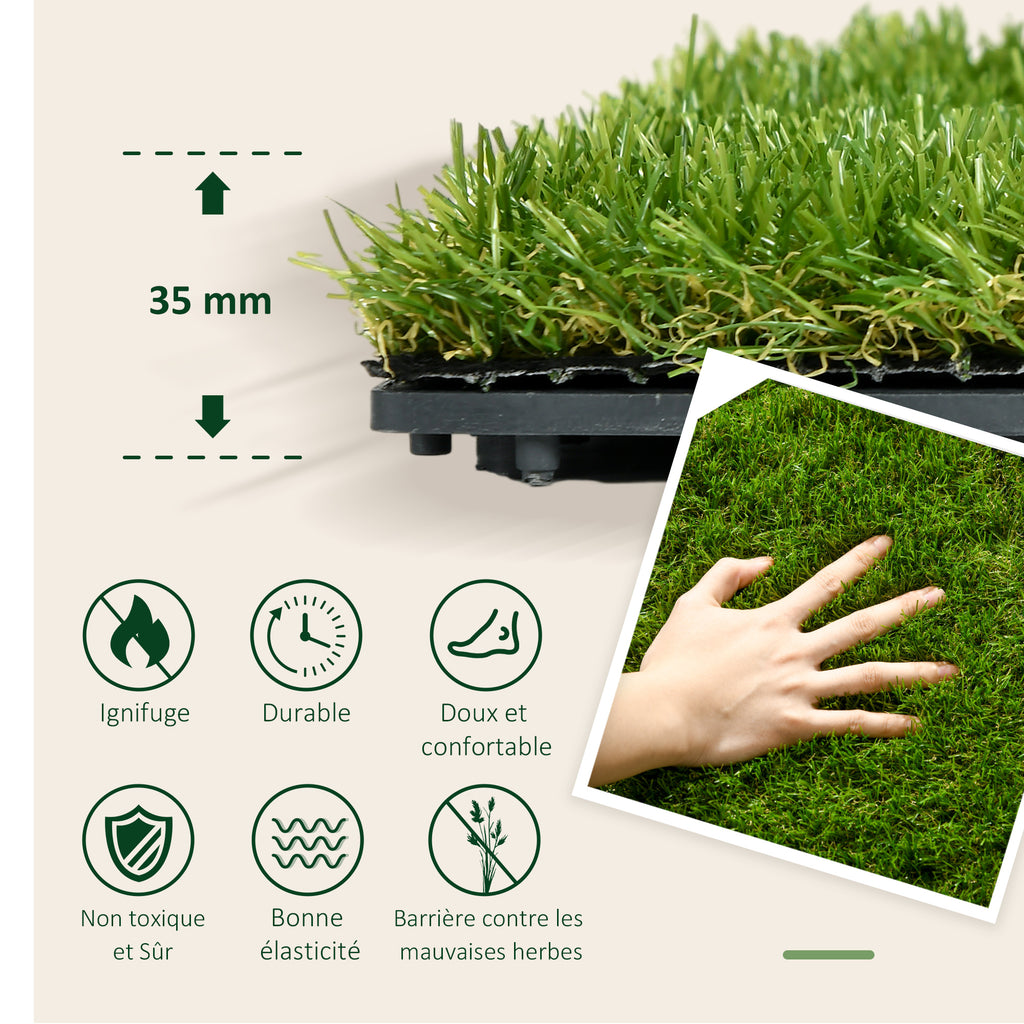 Gazon synthétique Artificiel Set de 10 Dalles Carreaux 30 x 30 cm épaisseur Confort 3,5 cm à emboîter Vert-3
