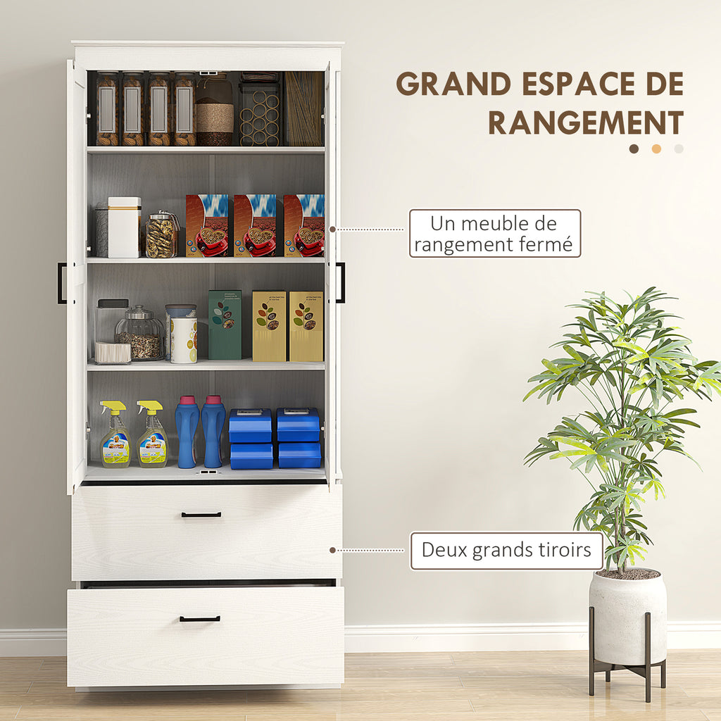Armoire de cuisine buffet cuisine vaisselier meuble de rangement avec placard, 2 tiroirs et étagères réglables, crème-3
