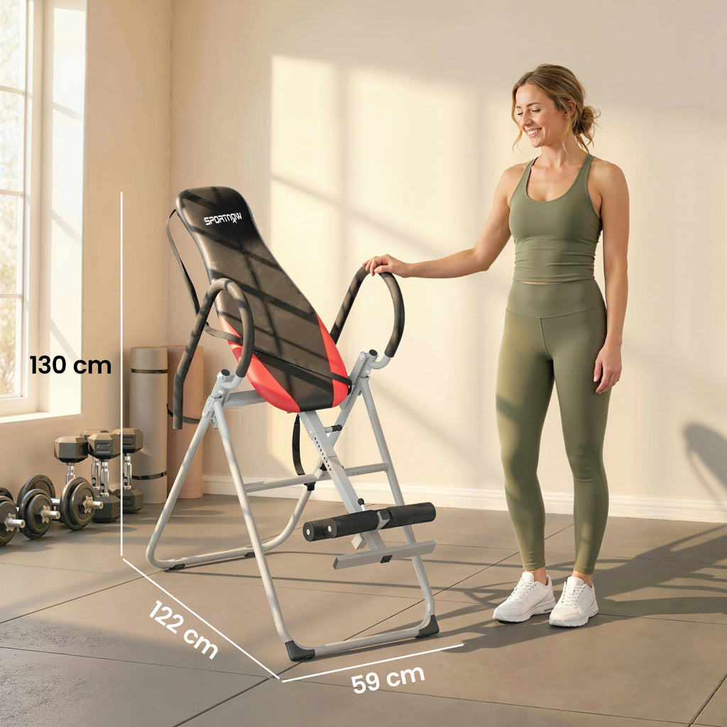 Table d'Inversion Pliable en Acier, Inversion 0-90°, Verrou de Cheville Réglable, 122x59x130cm, Rouge-2
