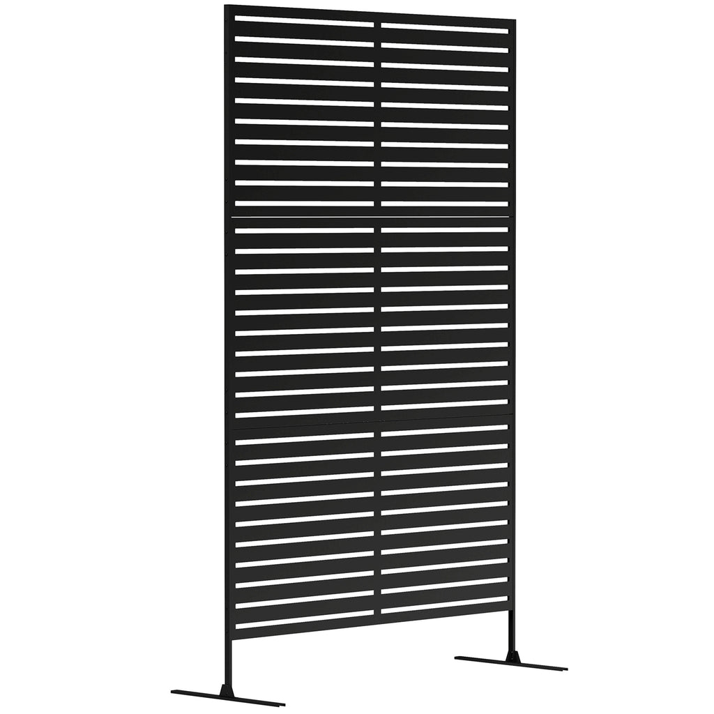 Panneau Brise Vue Extérieur Décoratif en Acier 122x198cm, Treillis pour Plantes Grimpantes, Support, Panneau Rayé, Noir-0