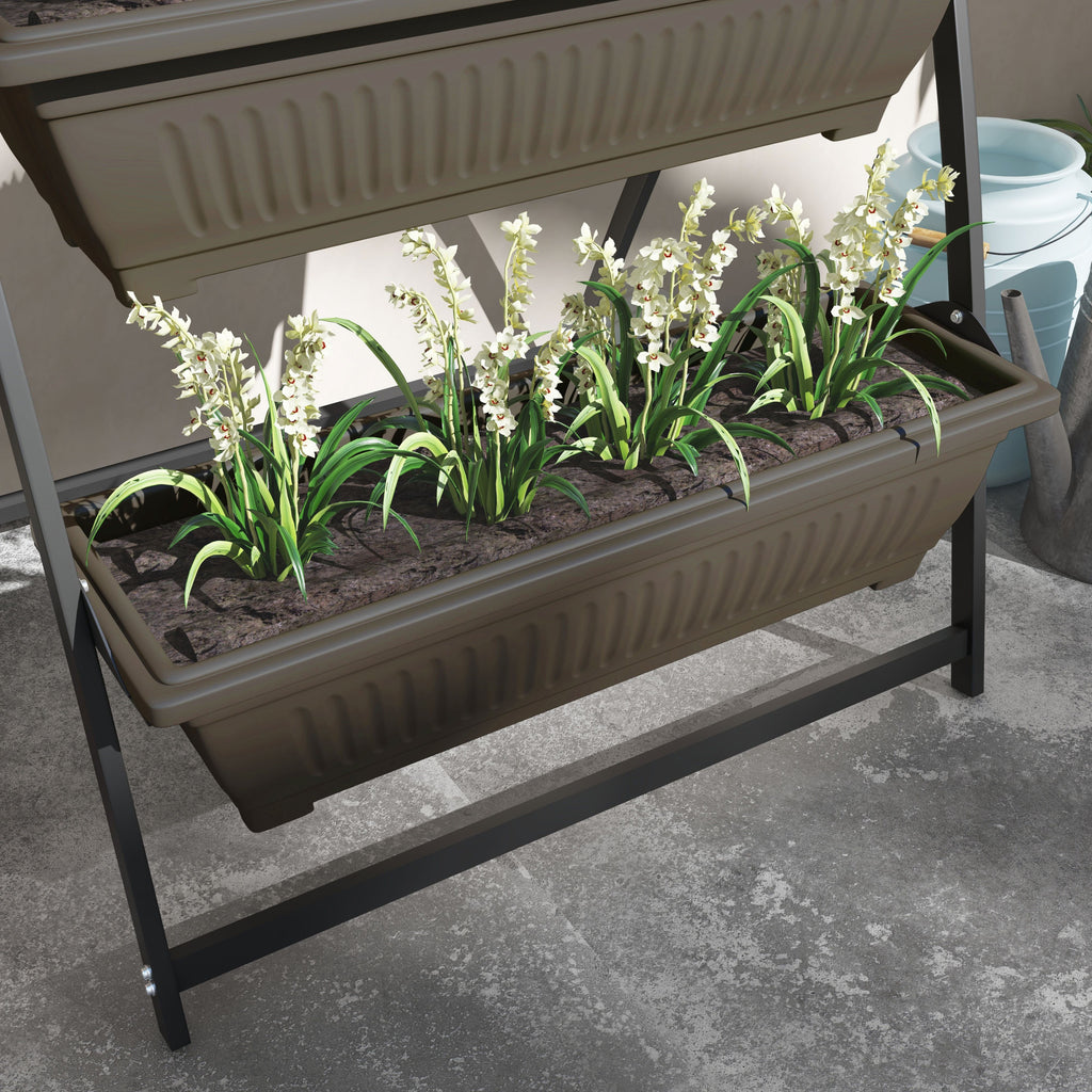 Étagère à Fleurs en Acier 4 Niveaux, Support de Plantes Vertical avec 4 Bacs et Trous de Drainage, 76x79x162cm, Marron-8
