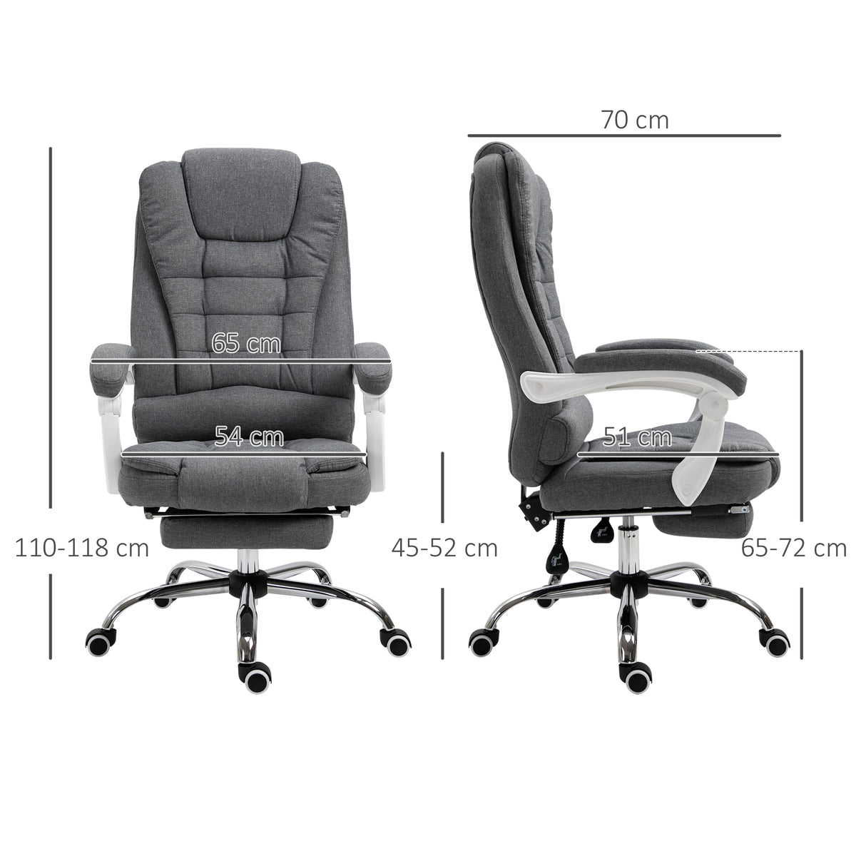 Fauteuil de bureau manager chaise pour ordinateur avec repose-pied dossier inclinable accoudoirs rembourrés en lin gris-2