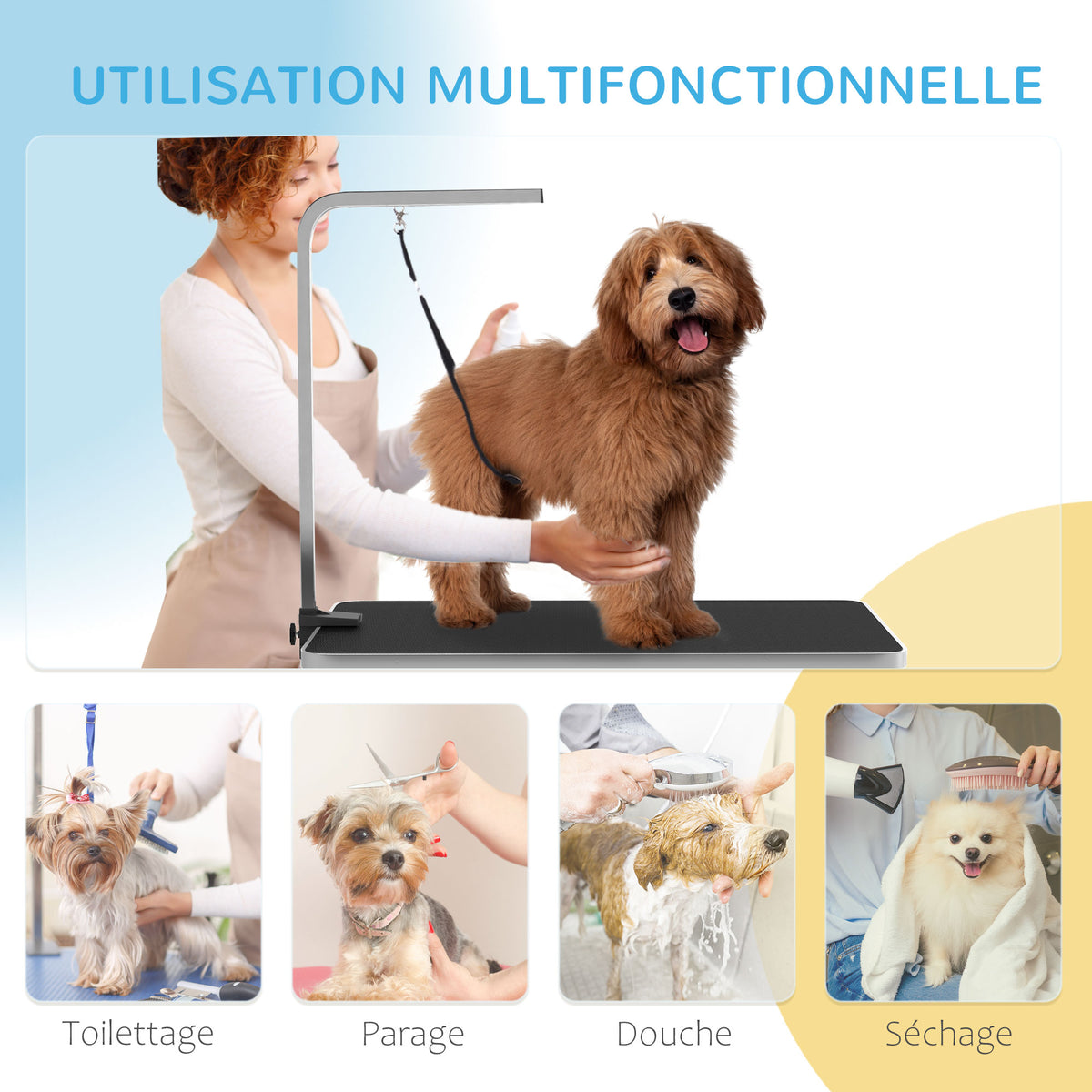 Table de toilettage pour chien pliante plateau antidérapant en caoutchouc avec 2 sangles 90 x 60 x 76 cm noir-7