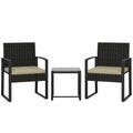 Salon de jardin extérieur en résine tressée 2 personnes, table de jardin avec 2 chaises, plateau en verre trempé, marron-0