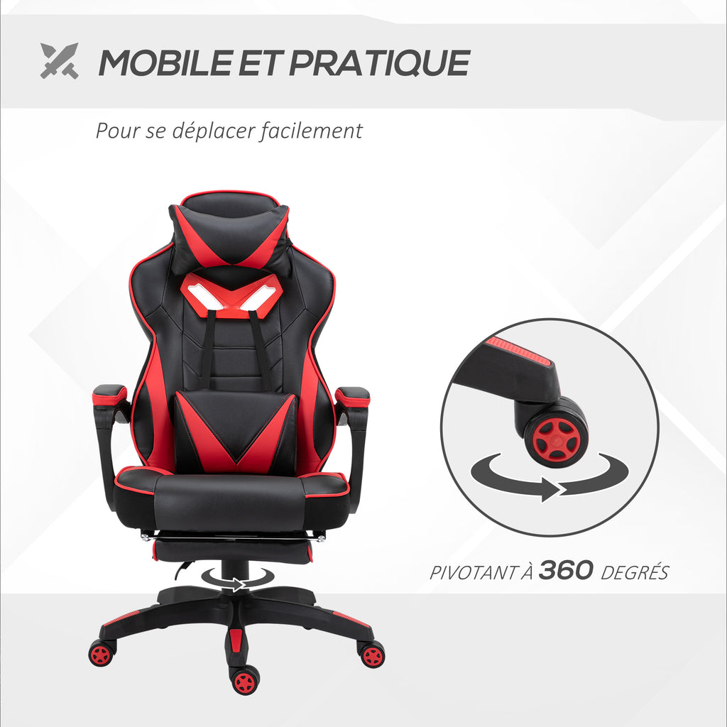 Chaise gaming Ergonomique, Fauteuil de Bureau confortable avec Repose-Pied, Appuie-Tête et coussin lombaire, Hauteur Réglable, noir et rouge-5