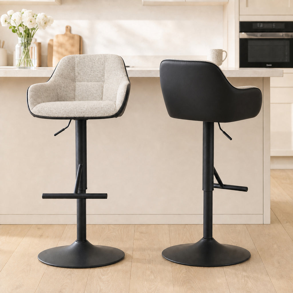Lot de 2 tabourets de bar chaises de bar hauteur réglable tissu effet lin et base en acier 52,5 x 53 x 86,5-108 cm gris-1