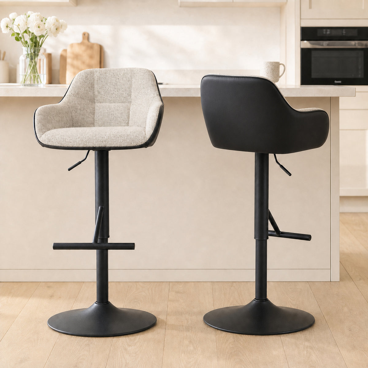 Lot de 2 tabourets de bar chaises de bar hauteur réglable tissu effet lin et base en acier 52,5 x 53 x 86,5-108 cm gris-1
