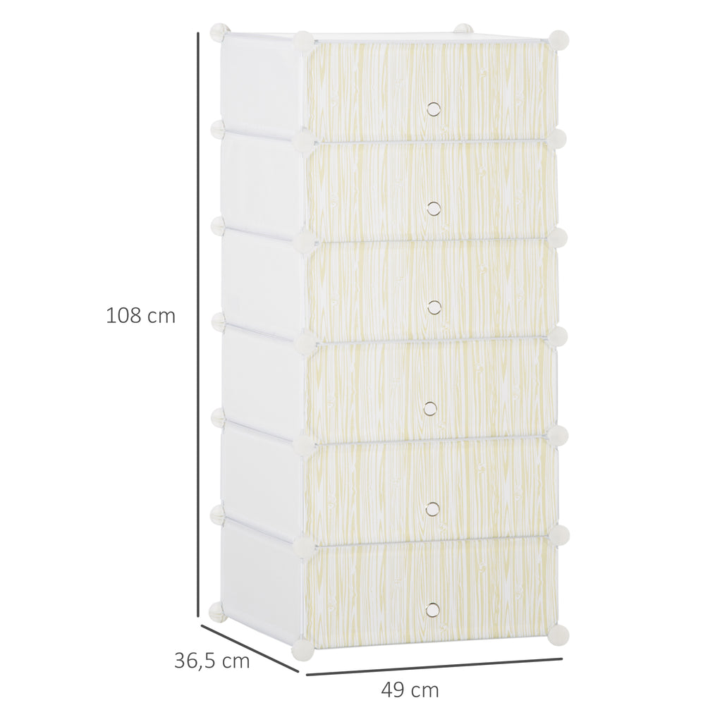 Armoire à chaussures modulable, meuble de rangement avec 6 cubes empilable en plastique, 49 x 36,5 x 108 cm blanc-2
