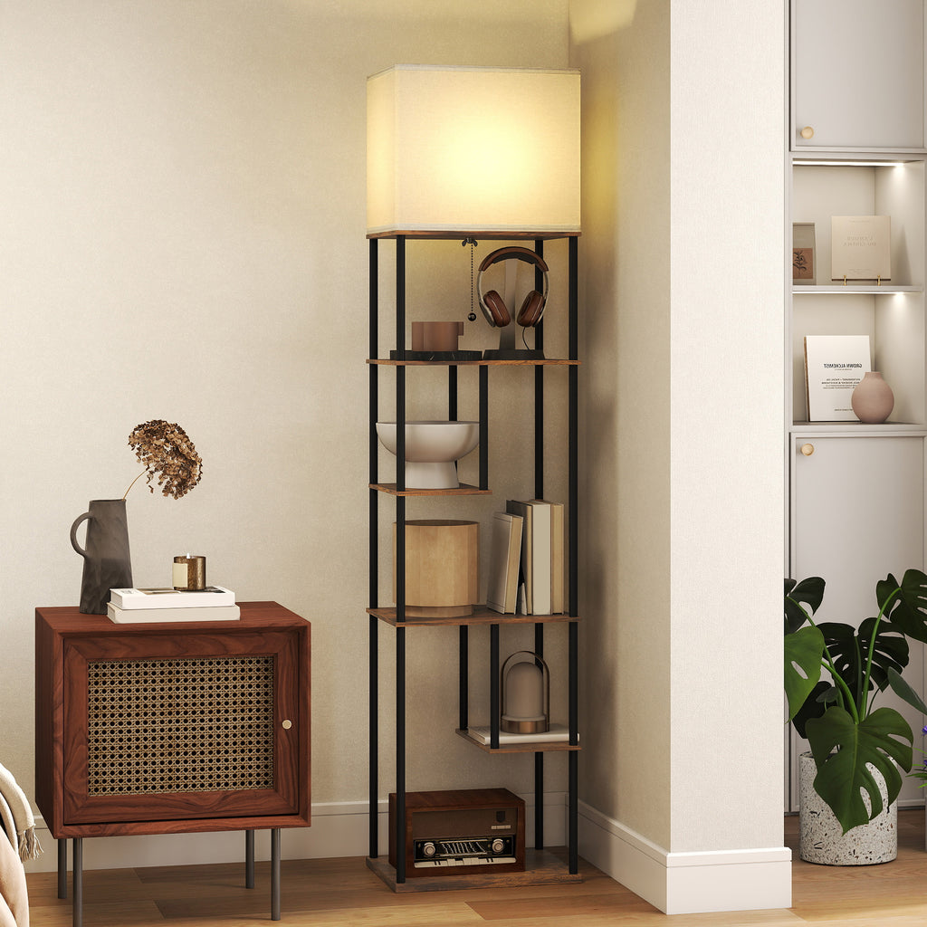 Lampadaire avec étagères, lampadaire sur pied de salon dimmable, télécommande, 40 x 29 x 171 cm, brun rustique-1