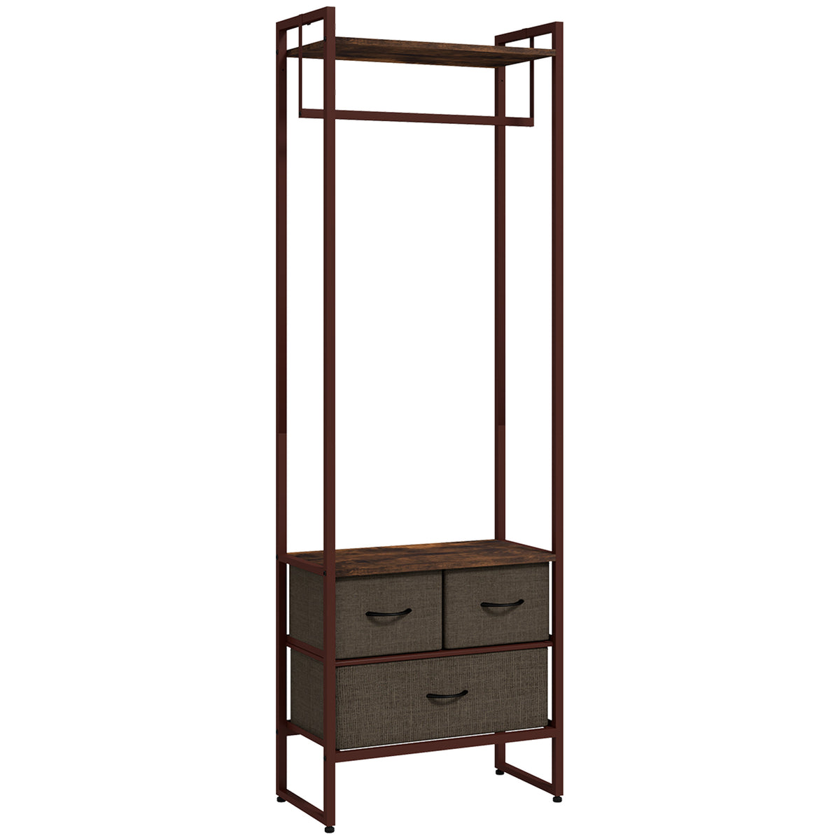Portant à vêtements avec 3 tiroirs en tissu, étagères de rangement et tringle de suspension, 58,5 x 30 x 178 cm, marron-0