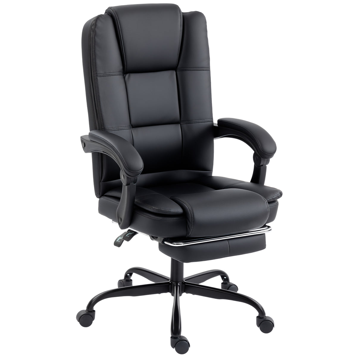 Chaise de bureau ergonomique, fauteuil de bureau inclinable en pu avec repose-pieds rétractable, hauteur réglable, noir-0