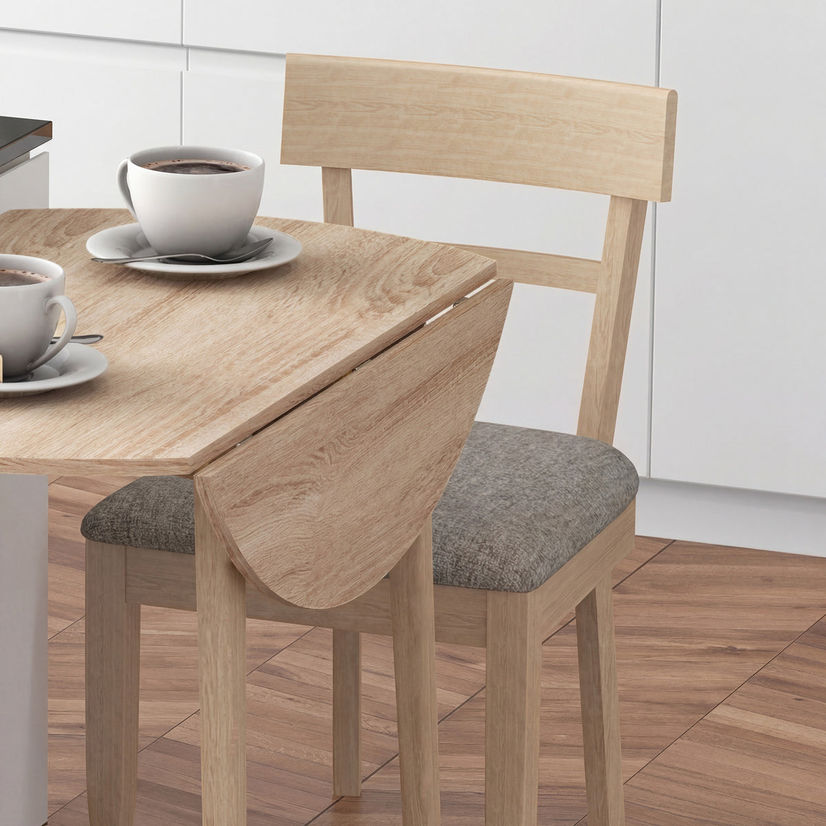 Table de salle à manger pliante 2 abattants - table ronde extensible - peu encombrante avec pieds en bois Ø89 x 73.5H cm-8
