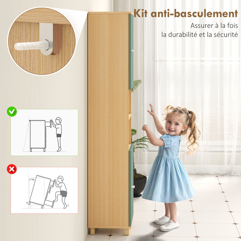 Meuble de salle de bain meuble de rangement 2 placards 2 compartiments ouverts étagères réglables 30 x 30 x 166 cm, vert-5