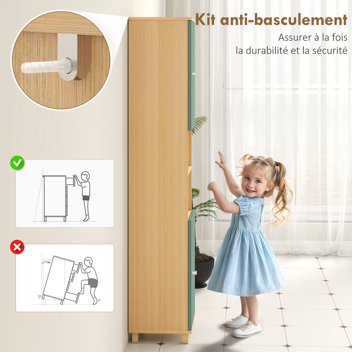 Meuble de salle de bain meuble de rangement 2 placards 2 compartiments ouverts étagères réglables 30 x 30 x 166 cm, vert-5