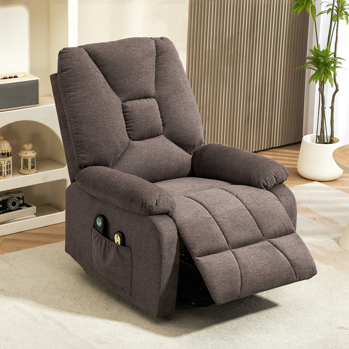 Fauteuil releveur électrique inclinable avec repose-pied et télécommande, tissu polyester aspect lin marron-9
