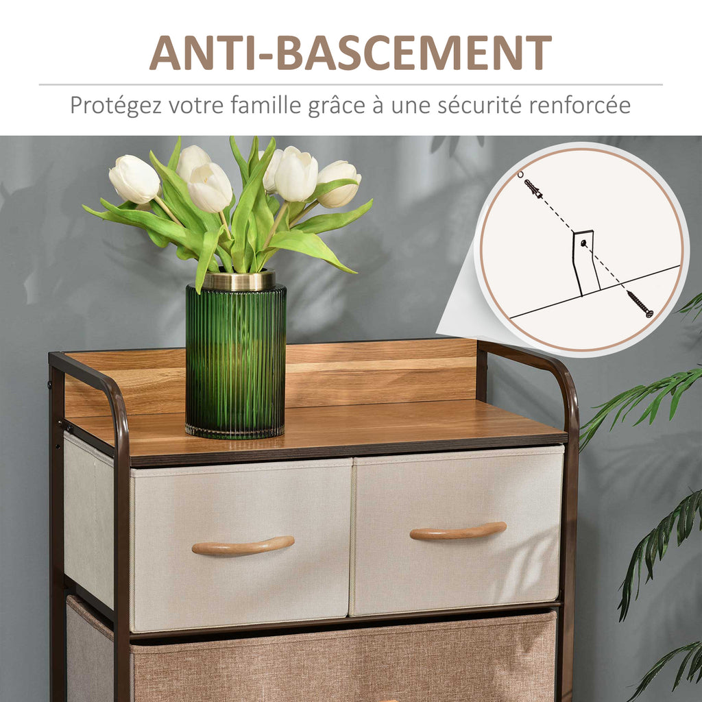 Commode Meuble de Rangement 5 tiroirs Pliables en Tissu 58 x 29 x 99 cm Multicolore-6