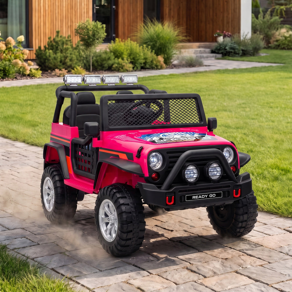 Voiture électrique enfant 2 places 12,8 V, 2 moteurs, batterie lithium, télécommande parentale, Rose-1