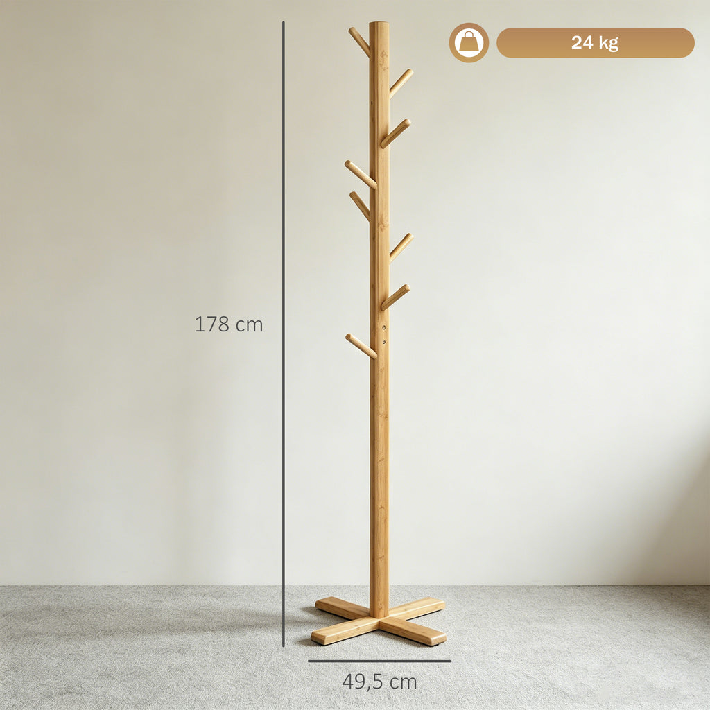Portemanteau en bambou, portant à vêtements avec 8 patères, pour couloir, chambre, buanderie, bois naturel-2