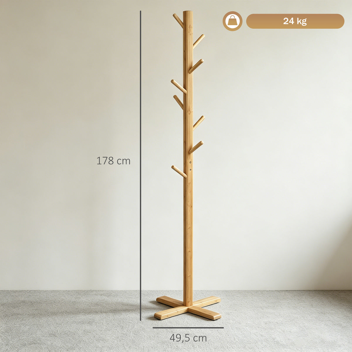 Portemanteau en bambou, portant à vêtements avec 8 patères, pour couloir, chambre, buanderie, bois naturel-2
