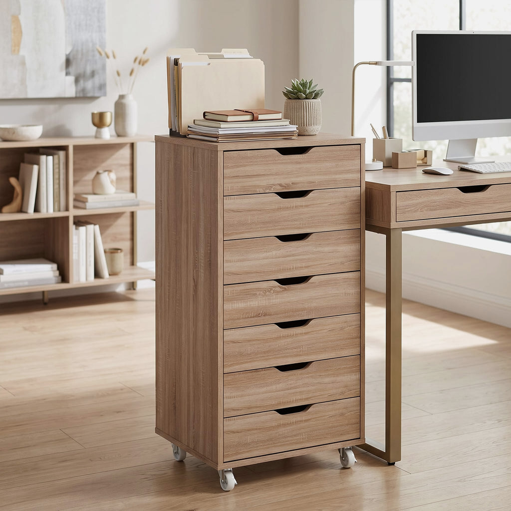 Caisson de bureau à roulette meuble rangement bureau avec 7 tiroirs organisateur pour documents, format A4 ou lettres-1