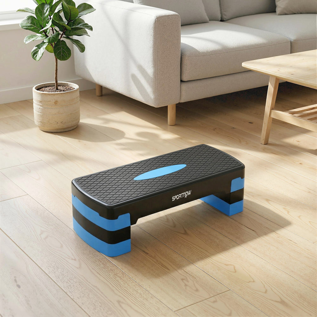 Stepper Fitness Aérobic 3 Niveaux, Hauteur Réglable 10/15/20 cm avec Rehausses, Surface Antidérapante, 68x29x20cm, Bleu-1