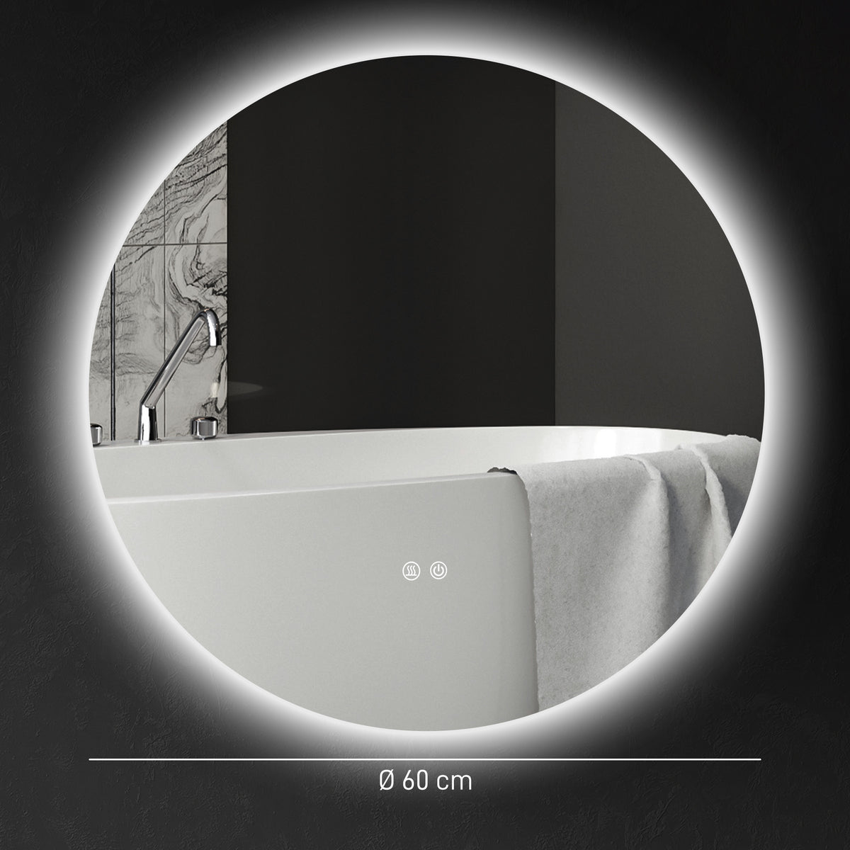 Miroir rond lumineux LED de salle de bain Ø 60 cm mural avec éclairage interrupteur tactile système antibuée  29 W gris-2